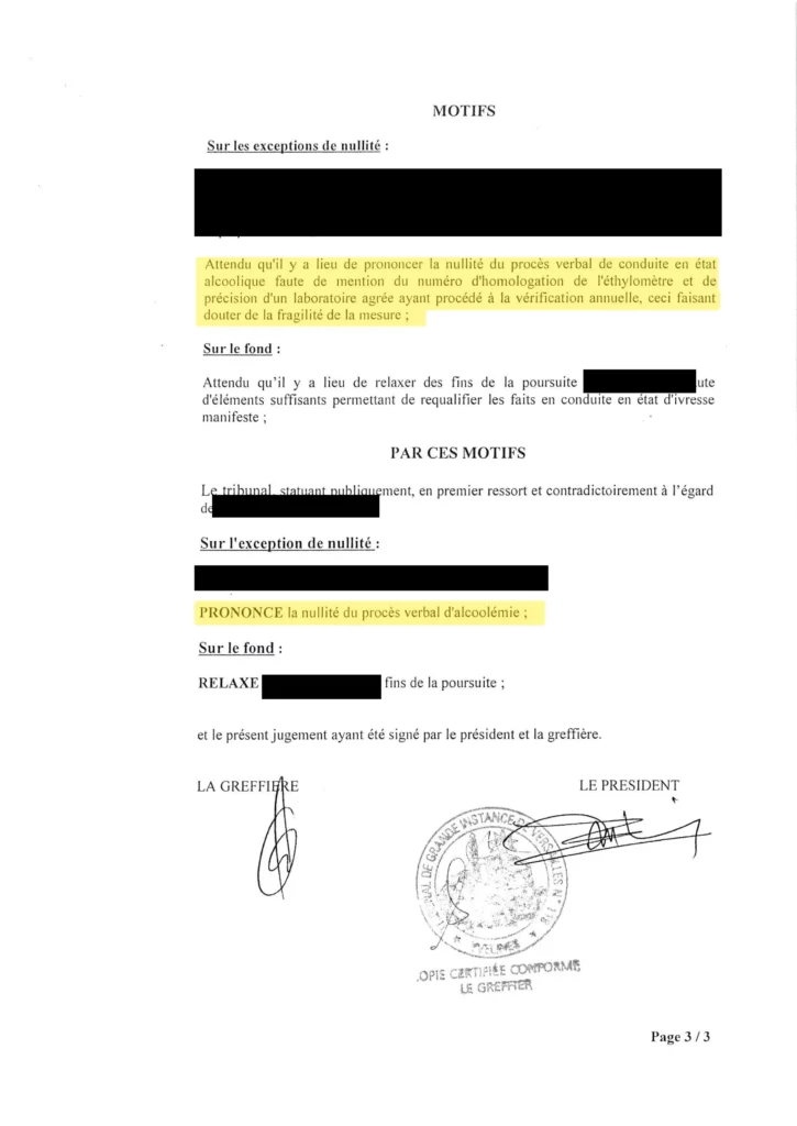 Vice de procédure alcoolémie au volant - relaxe obtenue par le Cabinet Kirmen & Lefebvre